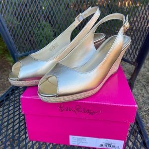 Lilly Pulitzer Gigi gold wedge heels